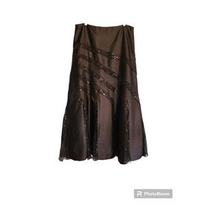 Liora Embellished Trim Black Satin Maxi Cocktail Skirt 46